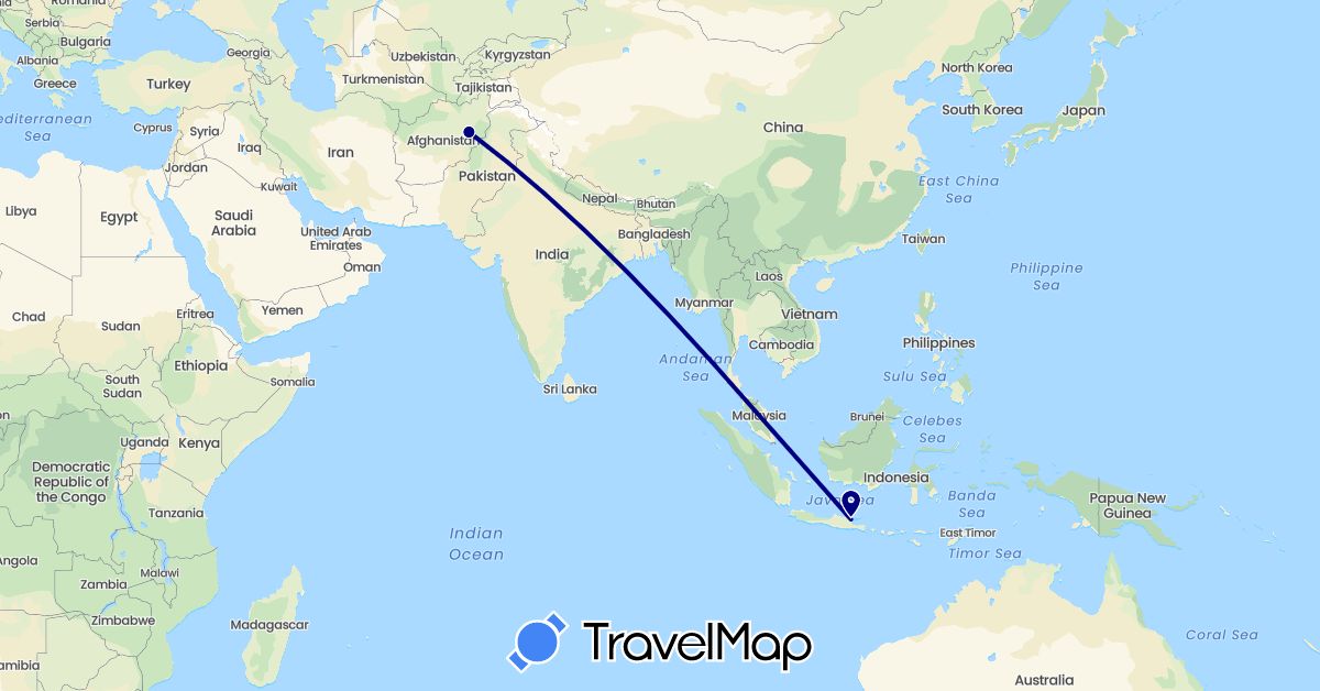 TravelMap itinerary: driving in Afghanistan, Indonesia (Asia)